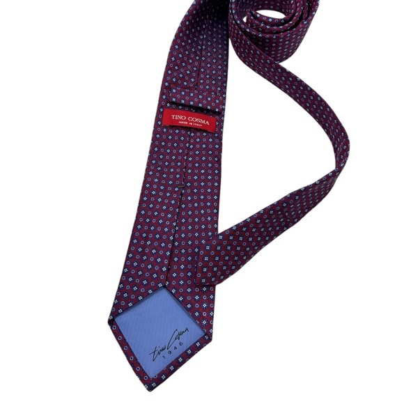 TINO COSMA Burgundy/Blue Geometric Silk LUXURY Tie ITALY - Picture 2 of 4